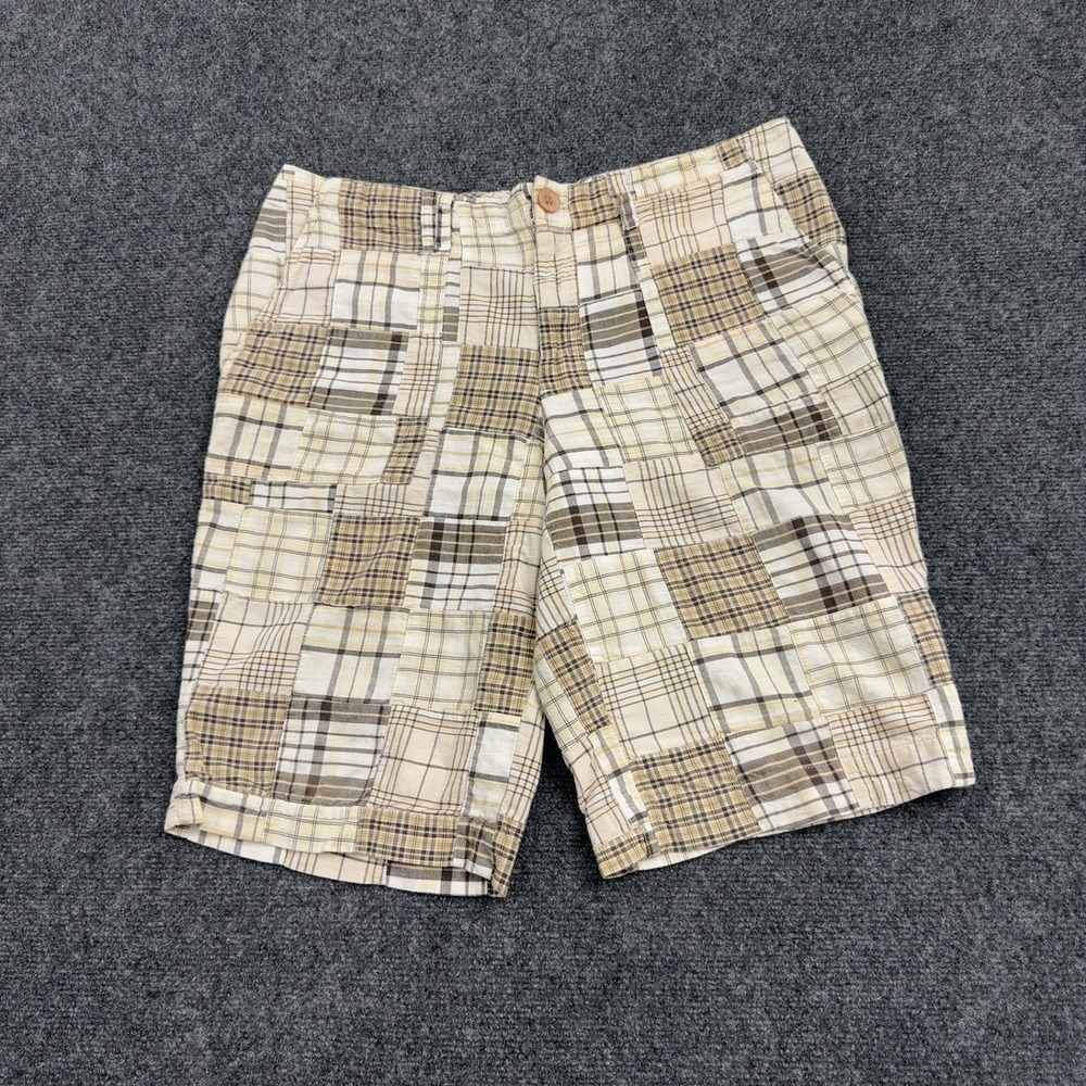 For The Republic Shorts Womens 12 Tan Cotton Patchwork Plaid Casual Preppy